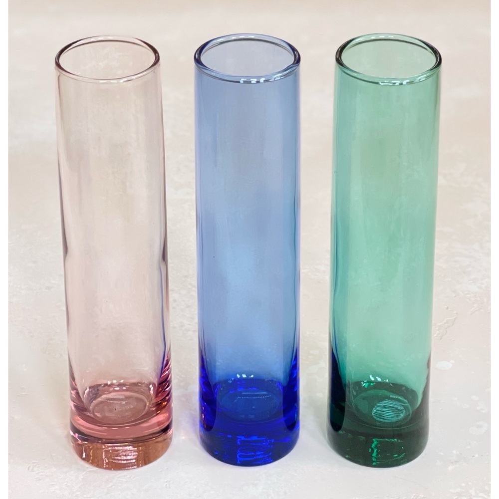 Set of 3 Vintage Libbey Glass Bud Vases Pink Blue Green